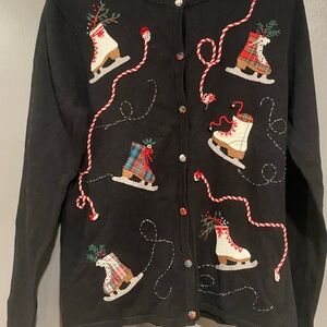 Black Holiday “Skates” Button Down Sweater size M